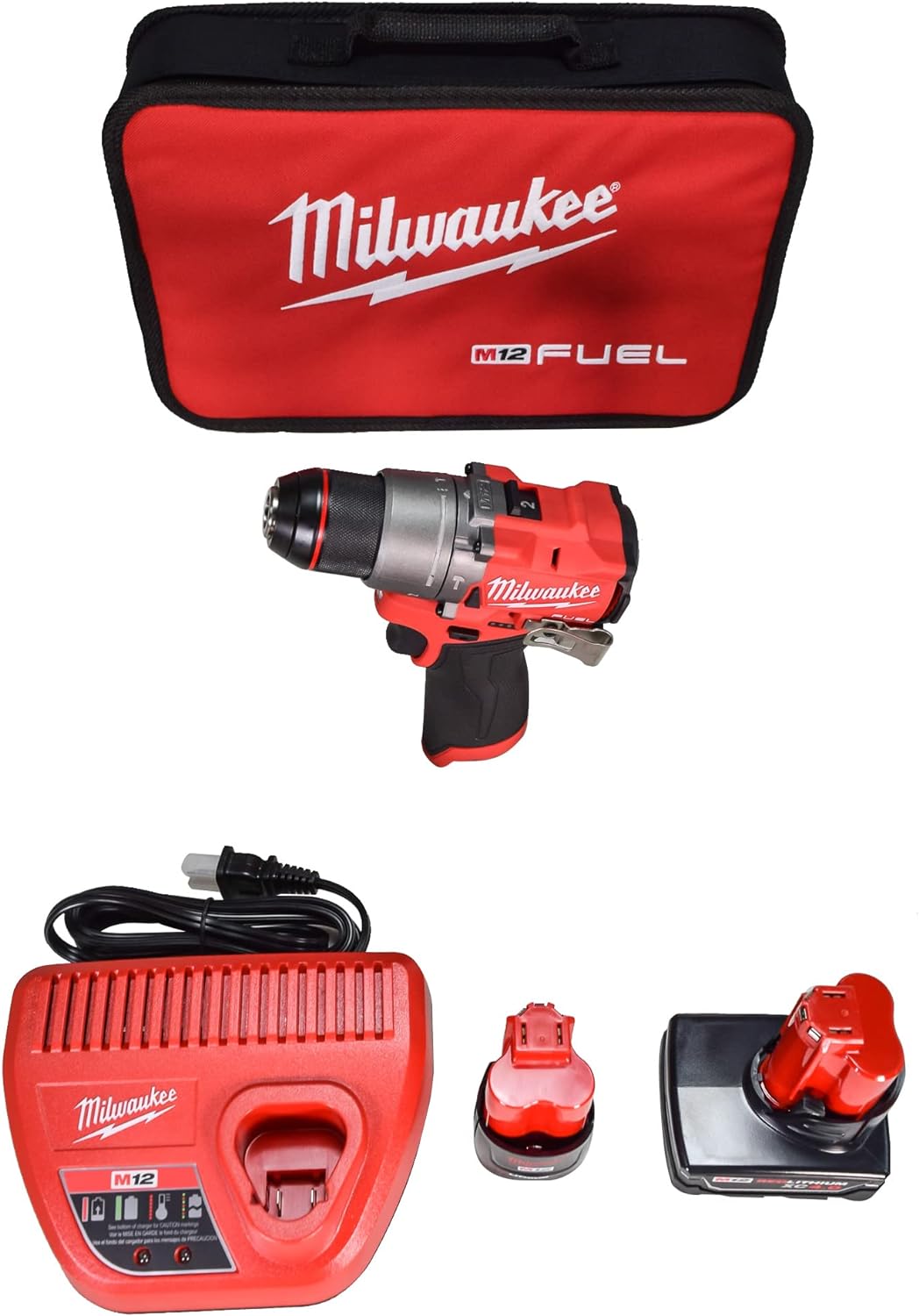 Milwaukee 3404-22 12V Fuel .5-inch Hammer Drill-Driver Kit with 4.0Ah, 2.0Ah Lithium-Ion Batteries, Charger & Tool Bag