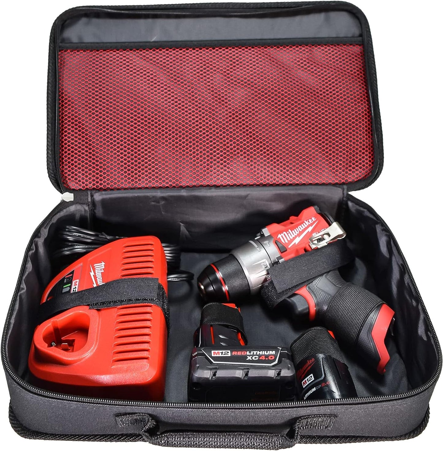 Milwaukee 3404-22 12V Fuel .5-inch Hammer Drill-Driver Kit with 4.0Ah, 2.0Ah Lithium-Ion Batteries, Charger & Tool Bag